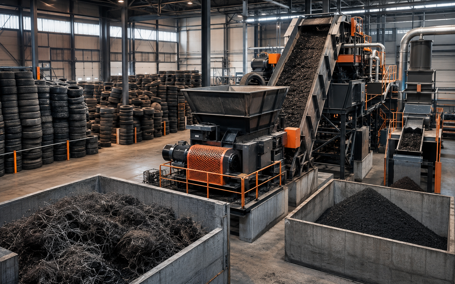 Modern tire recycling and materials recovery facility